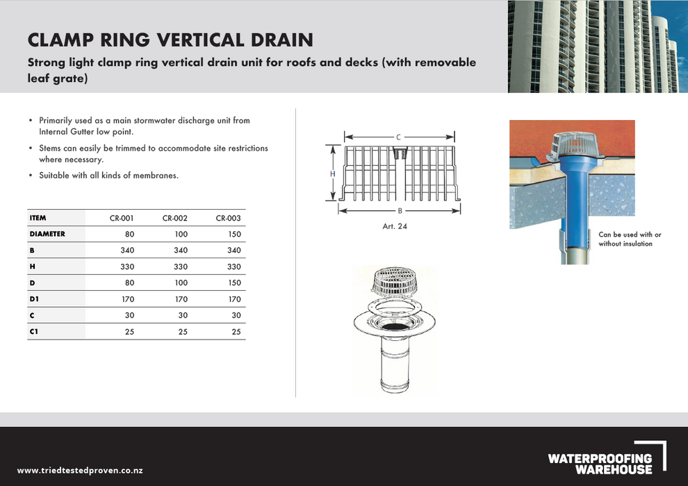Clamp Ring Drain Circular Diameter Outlet -